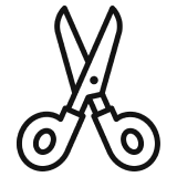 Black scissors icon on a white background.